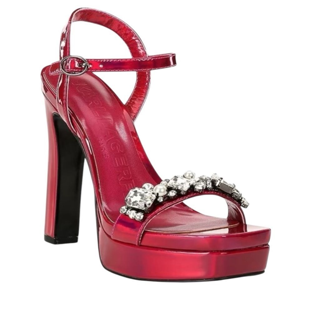 🌟 Karl Lagerfeld JALA Fuschia Platform Sandal with Bejeweled Toe Strap NWT
